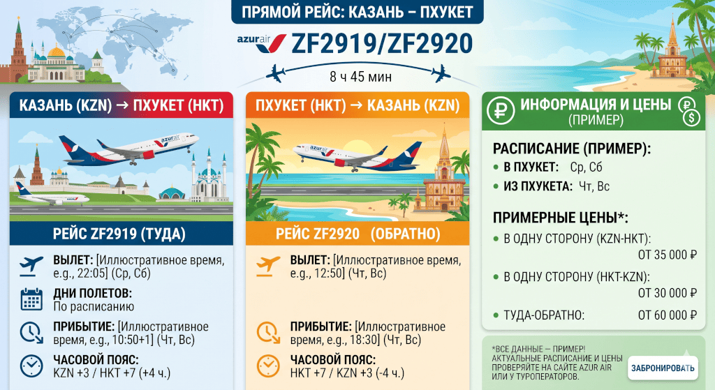 Казань–Пхукет: прямой рейс Azur Air ZF2919/ZF2920, расписание и цены
