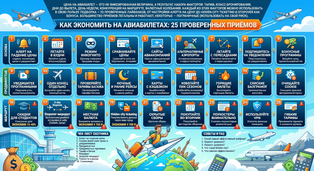 25 лайфхаков покупки авиабилетов 2026: проверенные приёмы экономии