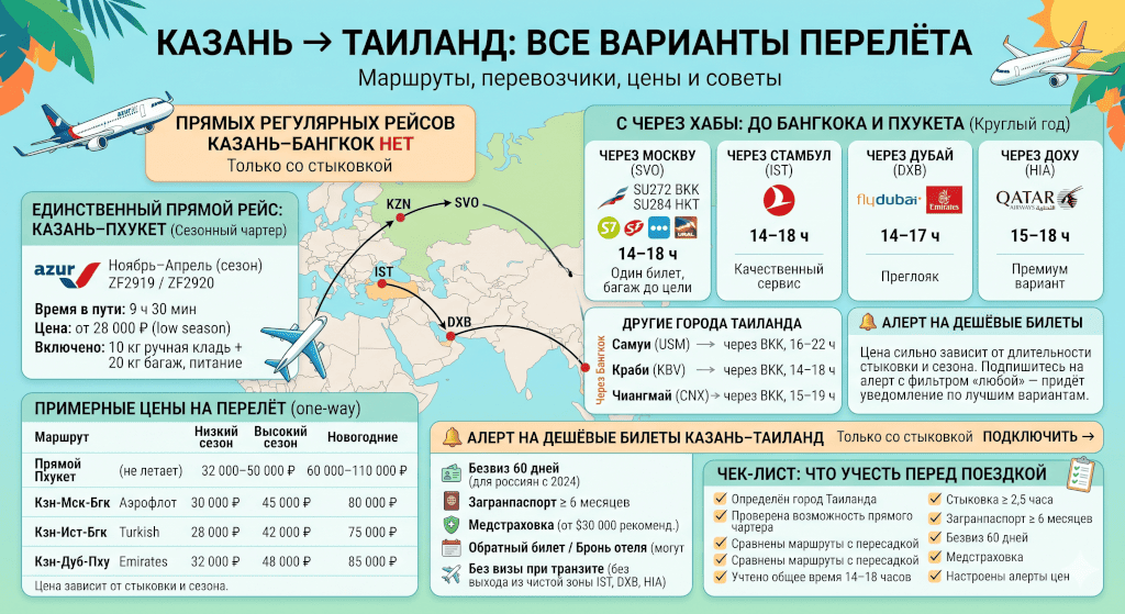 Казань–Бангкок и Казань–Таиланд: как долететь, маршруты и цены