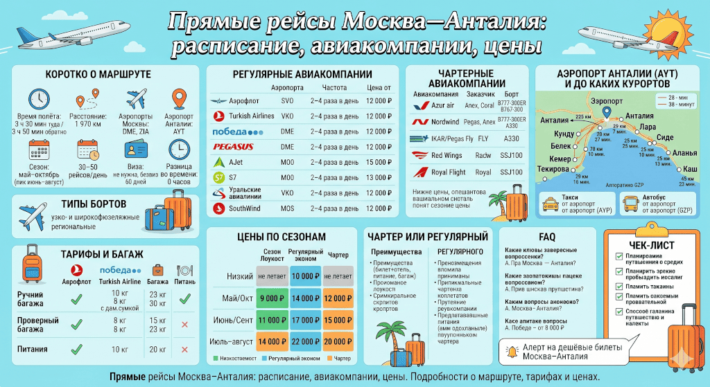 Прямые рейсы Москва–Анталия: расписание, авиакомпании, цены