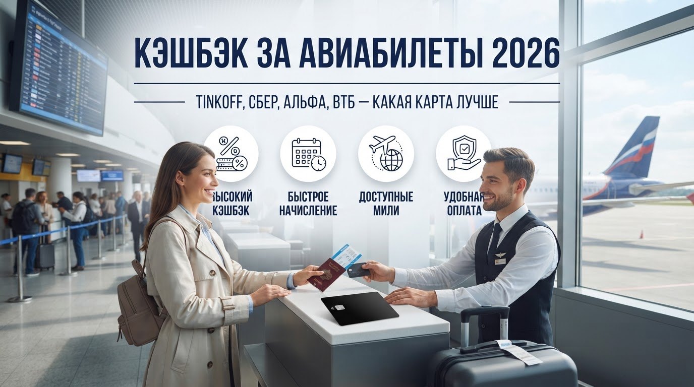 Кэшбэк за авиабилеты 2026: Tinkoff, Сбер, Альфа, ВТБ — какая карта лучше