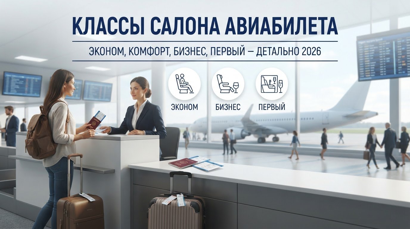 Классы салона авиабилета: Эконом, Комфорт, Бизнес, Первый — детально 2026