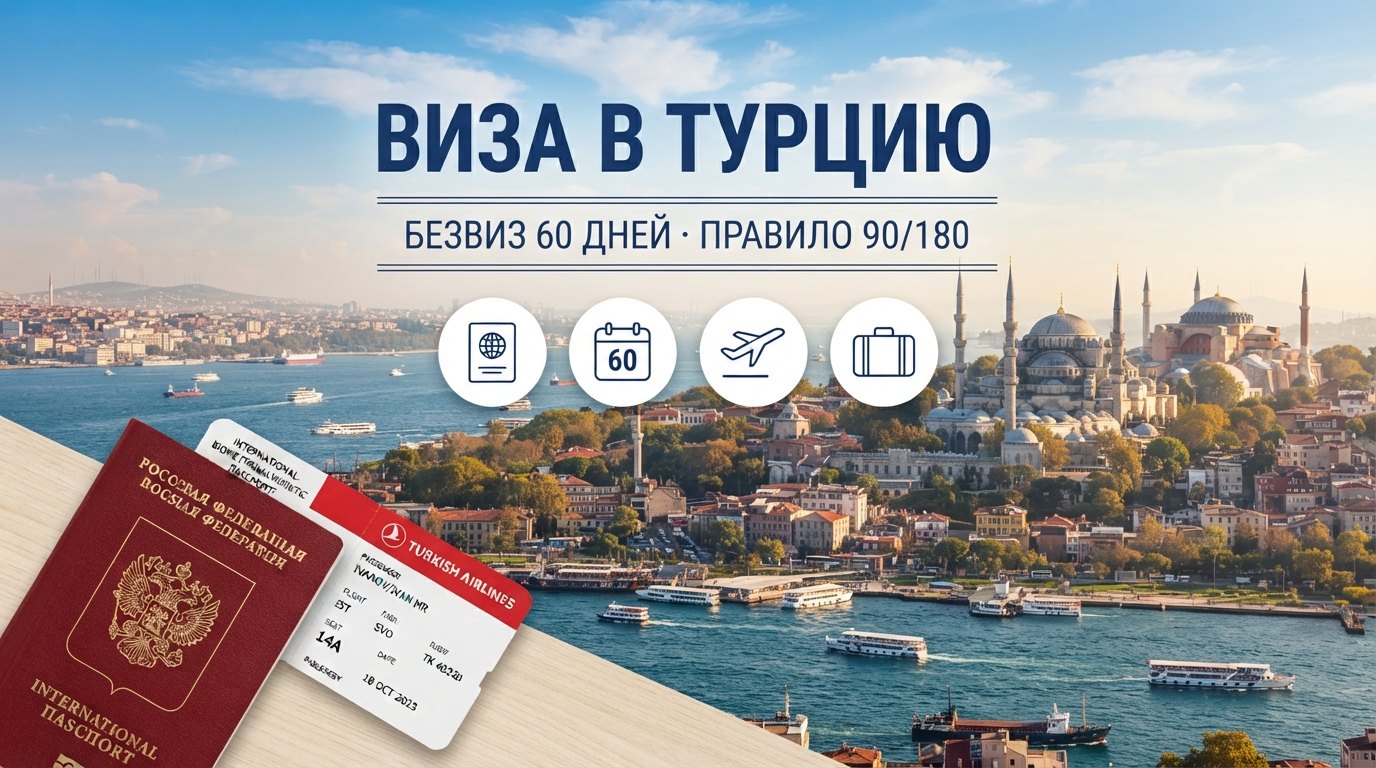 Виза в Турцию для россиян из Москвы 2026: безвиз 60 дней и правило 90/180